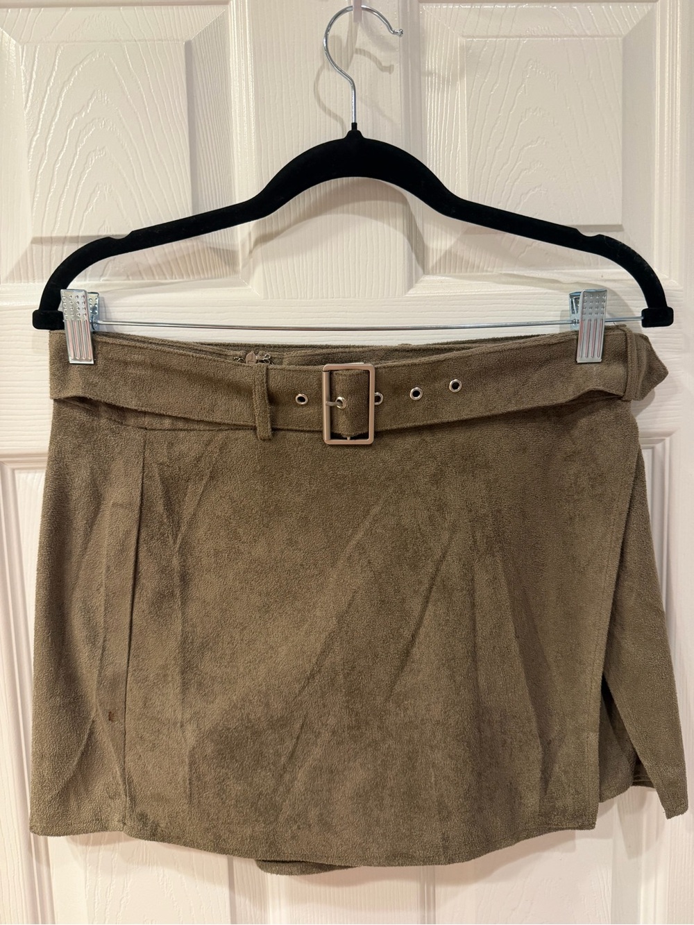 Suede-Look Mini Skirt with Belt — Olive